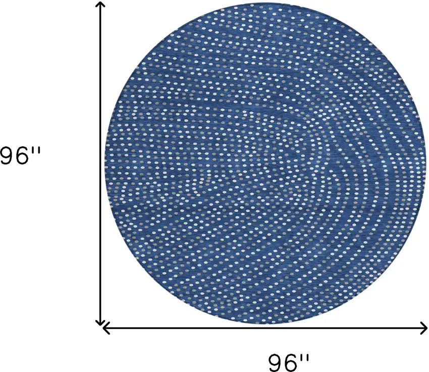 8' Navy Blue Gray And Ivory Round Polka Dot Washable Indoor Outdoor Area Rug Photo 3