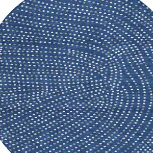 Photo of 8' Navy Blue Gray And Ivory Round Polka Dot Washable Indoor Outdoor Area Rug