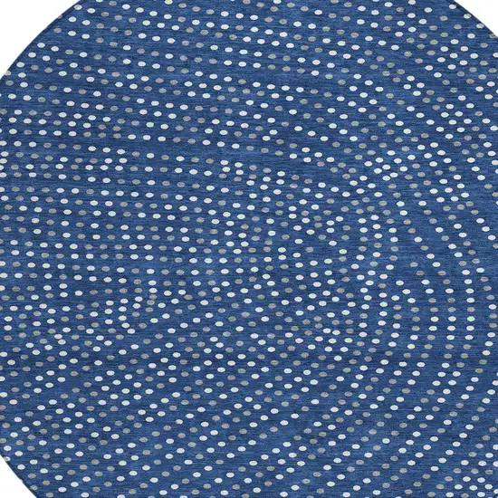 8' Navy Blue Gray And Ivory Round Polka Dot Washable Indoor Outdoor Area Rug Photo 4