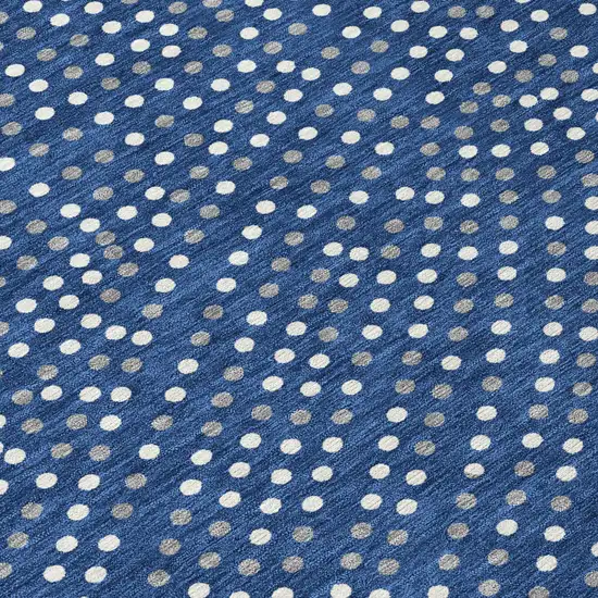 8' Navy Blue Gray And Ivory Round Polka Dot Washable Indoor Outdoor Area Rug Photo 8