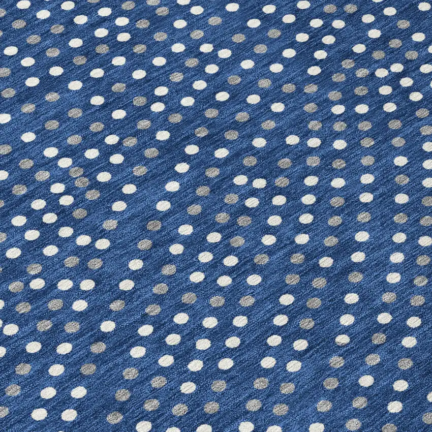 8' Navy Blue Gray And Ivory Round Polka Dot Washable Indoor Outdoor Area Rug Photo 8