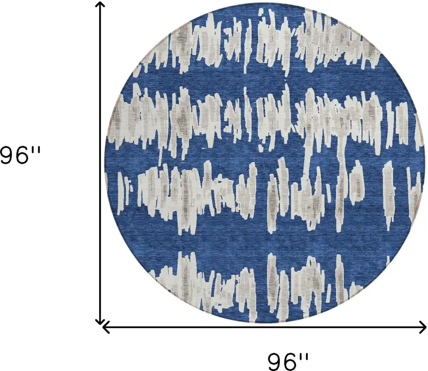 8' Navy Blue Gray And Ivory Round Striped Washable Indoor Outdoor Area Rug Photo 3