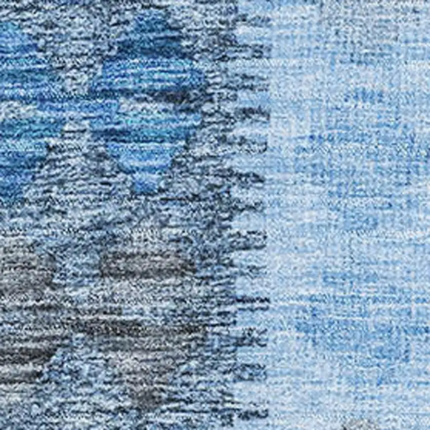 8' Navy Blue Gray And Silver Geometric Washable Area Rug With UV Protection Photo 3