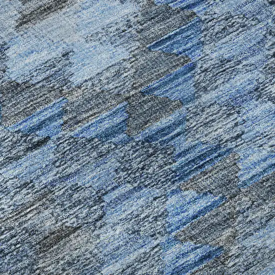 8' Navy Blue Gray And Silver Geometric Washable Area Rug With UV Protection Photo 9