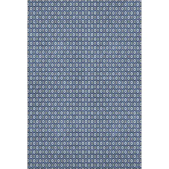 8' Navy Blue Gray And Silver Geometric Washable Area Rug With UV Protection Photo 6