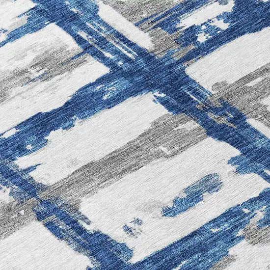 8' Navy Blue Gray And Silver Round Striped Washable Indoor Outdoor Area Rug Photo 9