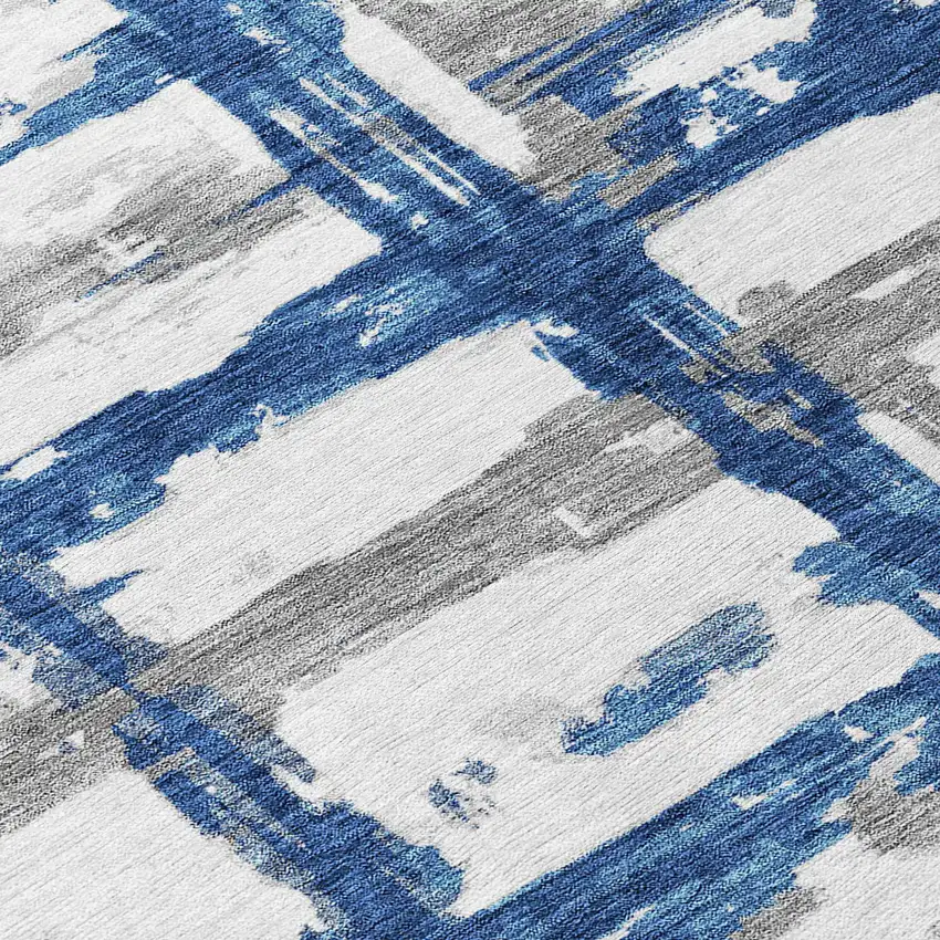 8' Navy Blue Gray And Silver Round Striped Washable Indoor Outdoor Area Rug Photo 9