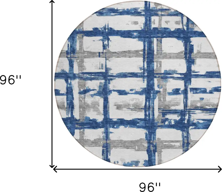 8' Navy Blue Gray And Silver Round Striped Washable Indoor Outdoor Area Rug Photo 8