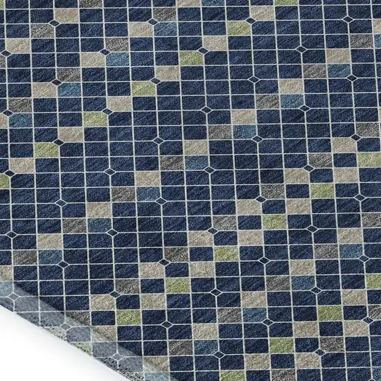 8' Navy Blue Gray And Silver Striped Washable Area Rug With UV Protection Photo 2