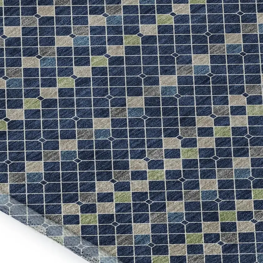 8' Navy Blue Gray And Silver Striped Washable Area Rug With UV Protection Photo 2