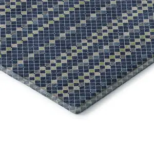Photo of 8' Navy Blue Gray And Silver Striped Washable Area Rug With UV Protection