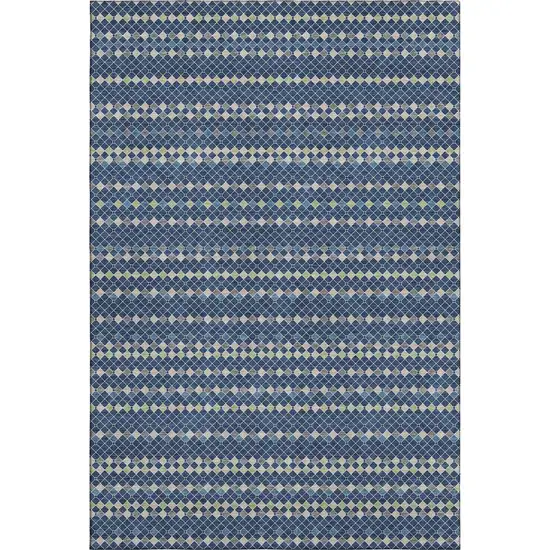 8' Navy Blue Gray And Silver Striped Washable Area Rug With UV Protection Photo 6