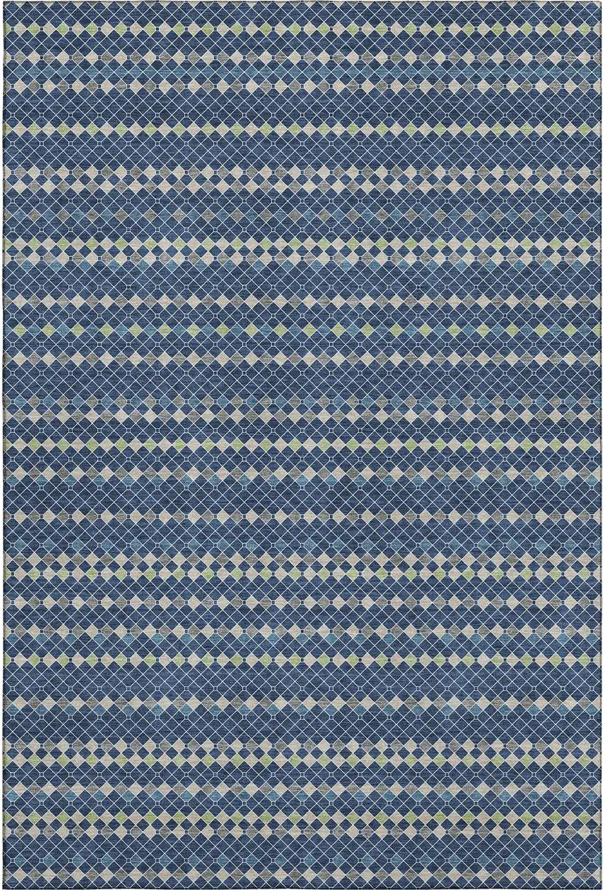 8' Navy Blue Gray And Silver Striped Washable Area Rug With UV Protection Photo 6