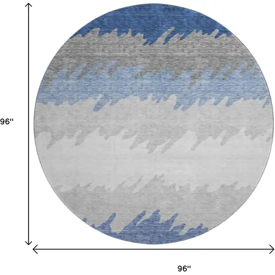 8' Navy Blue Gray And Silver Striped Washable Round Rug With UV Protection Photo 3