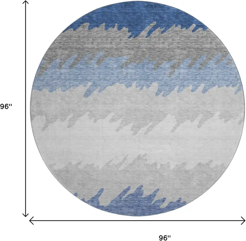 8' Navy Blue Gray And Silver Striped Washable Round Rug With UV Protection Photo 3