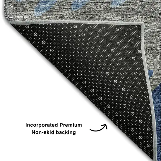 8' Navy Blue Gray And Silver Striped Washable Round Rug With UV Protection Photo 6