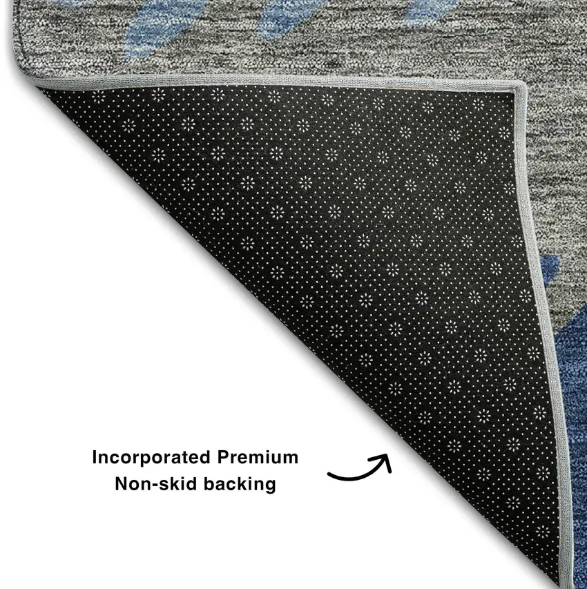 8' Navy Blue Gray And Silver Striped Washable Round Rug With UV Protection Photo 6