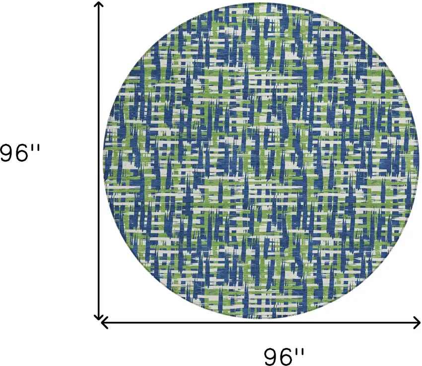 8' Navy Blue Green And Ivory Round Abstract Washable Indoor Outdoor Area Rug Photo 9