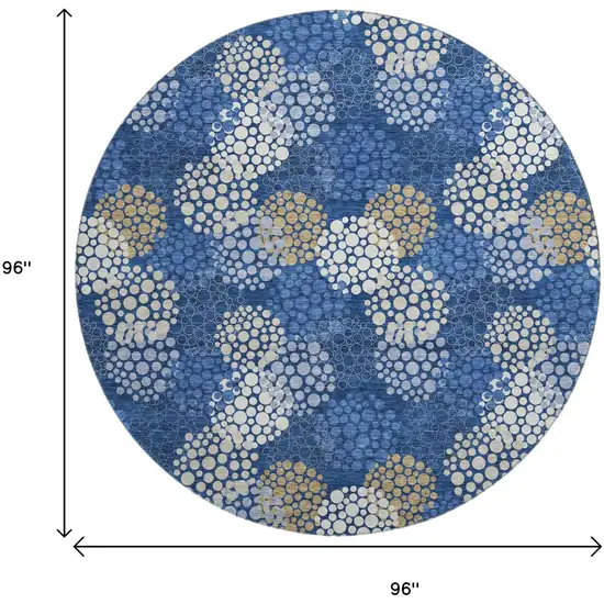 8' Navy Blue Ivory And Beige Polka Dot Washable Round Rug With UV Protection Photo 3