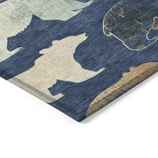 8' Navy Blue Ivory And Beige Round Animal Print Washable Indoor Outdoor Area Rug Photo 7