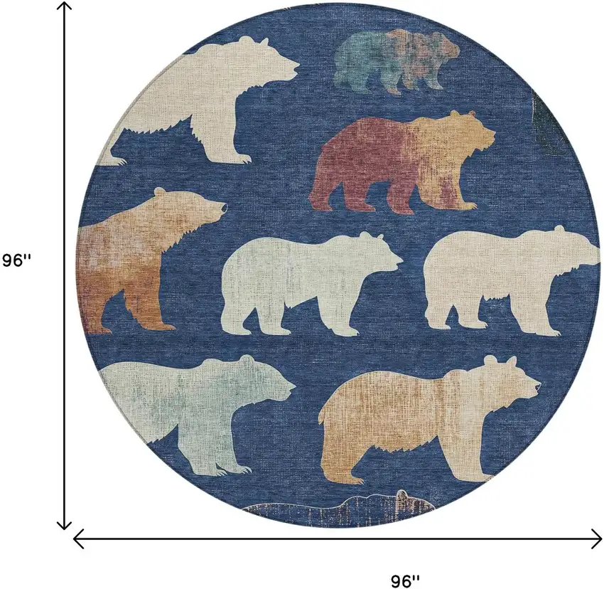 8' Navy Blue Ivory And Beige Round Animal Print Washable Indoor Outdoor Area Rug Photo 3
