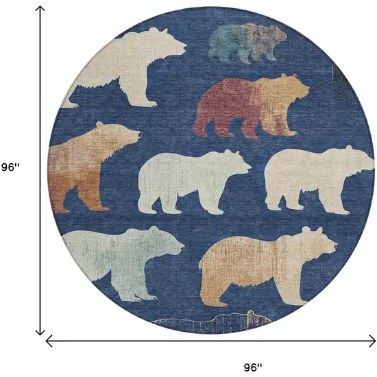 8' Navy Blue Ivory And Beige Round Animal Print Washable Indoor Outdoor Area Rug Photo 3