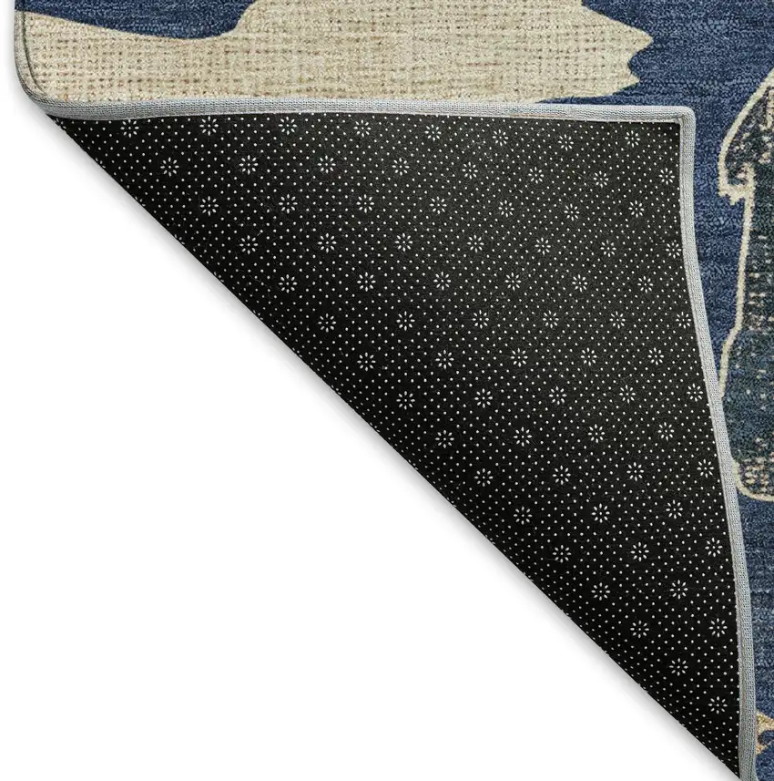 8' Navy Blue Ivory And Beige Round Animal Print Washable Indoor Outdoor Area Rug Photo 6