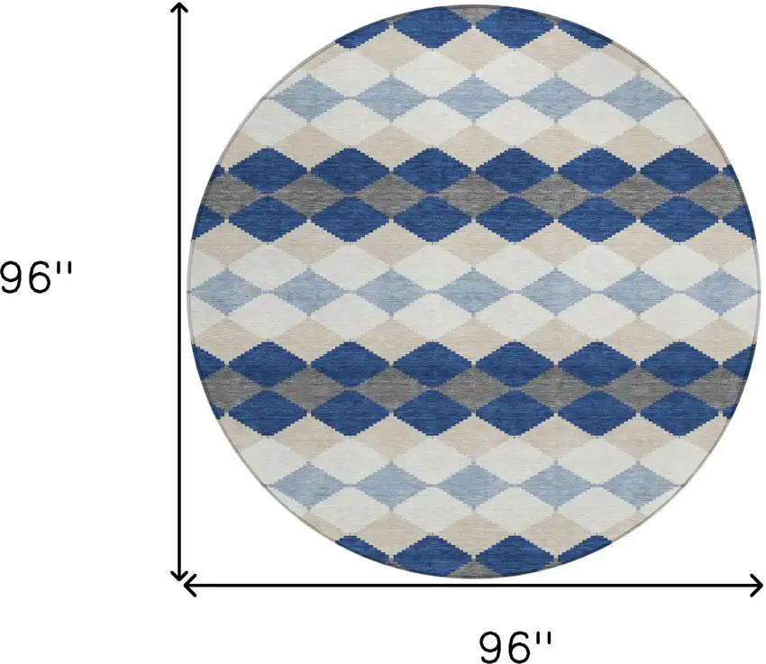 8' Navy Blue Ivory And Beige Round Geometric Washable Indoor Outdoor Area Rug Photo 3