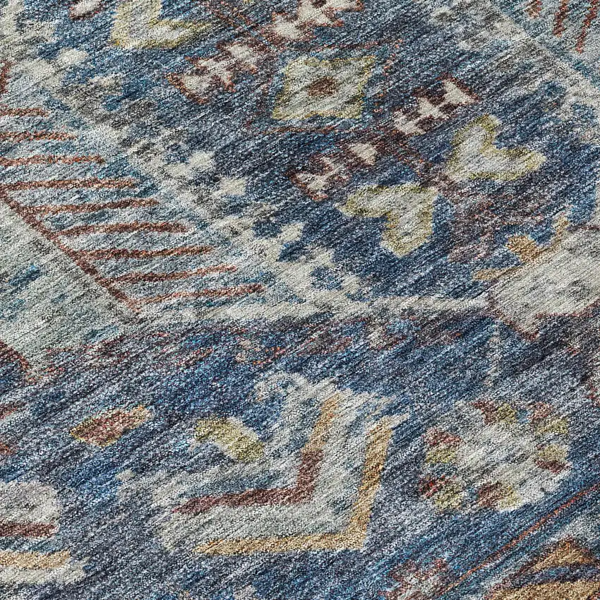 8' Navy Blue Ivory And Beige Round Medallion Washable Indoor Outdoor Area Rug Photo 9