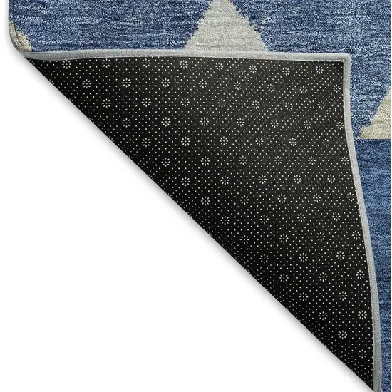 8' Navy Blue Ivory And Beige Southwestern Washable Round Rug With UV Protection Photo 5