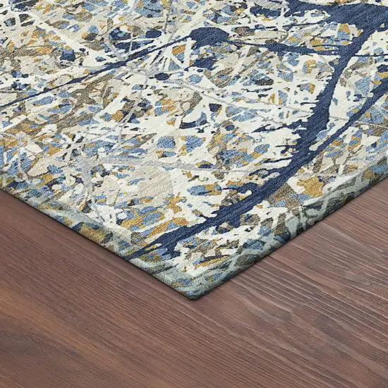 8' Navy Blue Ivory And Copper Round Abstract Washable Indoor Outdoor Area Rug Photo 7