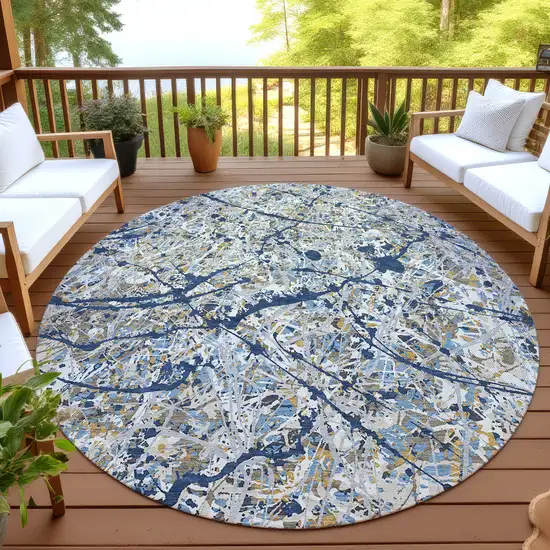 8' Navy Blue Ivory And Copper Round Abstract Washable Indoor Outdoor Area Rug Photo 3