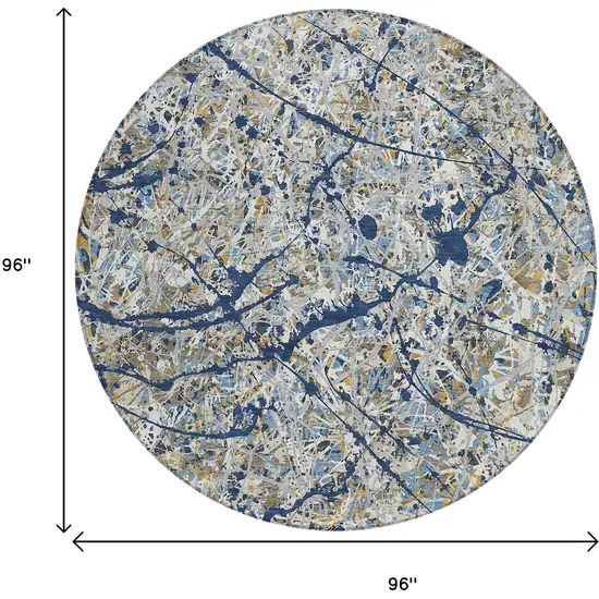 8' Navy Blue Ivory And Copper Round Abstract Washable Indoor Outdoor Area Rug Photo 9