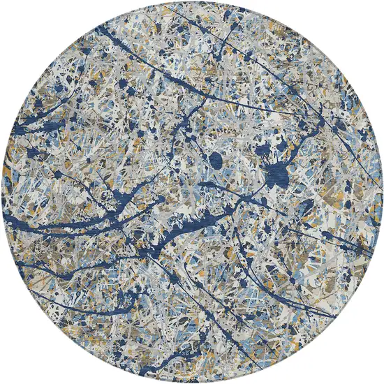 8' Navy Blue Ivory And Copper Round Abstract Washable Indoor Outdoor Area Rug Photo 1