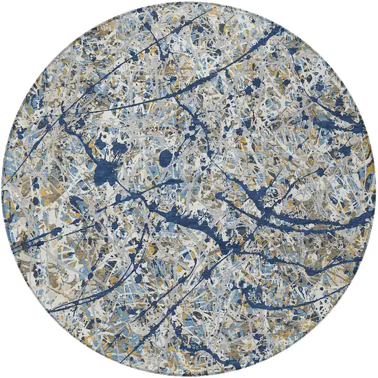 8' Navy Blue Ivory And Copper Round Abstract Washable Indoor Outdoor Area Rug Photo 2