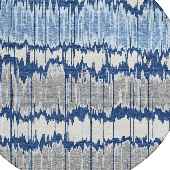 8' Navy Blue Ivory And Denim Blue Round Striped Washable Indoor Outdoor Area Rug Photo 4