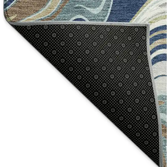 8' Navy Blue Ivory And Gold Round Abstract Washable Indoor Outdoor Area Rug Photo 7