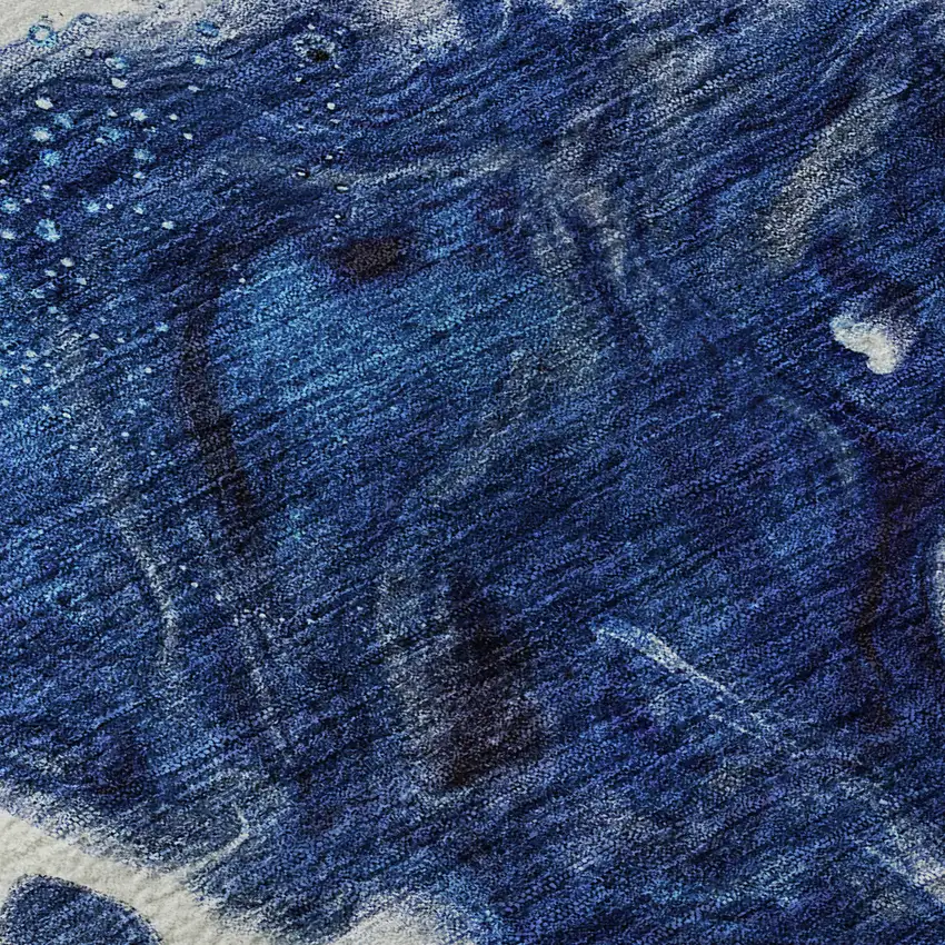 8' Navy Blue Ivory And Gray Abstract Washable Round Rug With UV Protection Photo 8