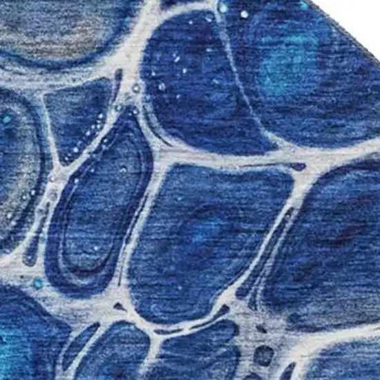 8' Navy Blue Ivory And Gray Abstract Washable Round Rug With UV Protection Photo 4