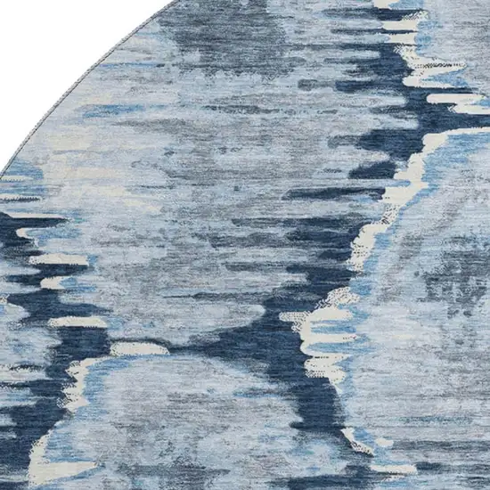 8' Navy Blue Ivory And Gray Diamond Washable Round Rug With UV Protection Photo 3