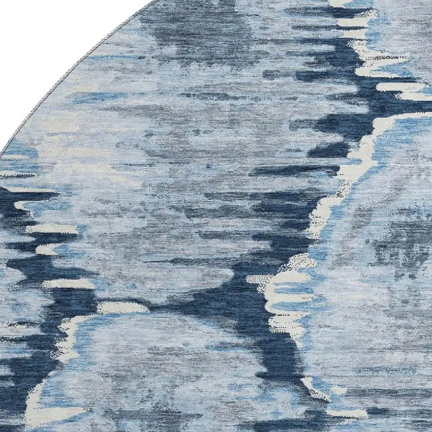 8' Navy Blue Ivory And Gray Diamond Washable Round Rug With UV Protection Photo 3