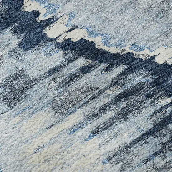 8' Navy Blue Ivory And Gray Diamond Washable Round Rug With UV Protection Photo 9