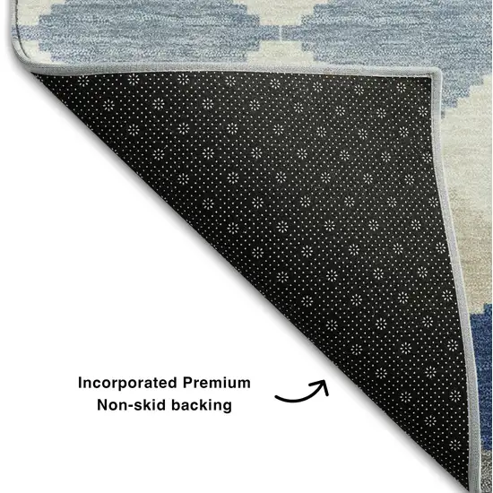 8' Navy Blue Ivory And Gray Geometric Washable Round Rug With UV Protection Photo 5