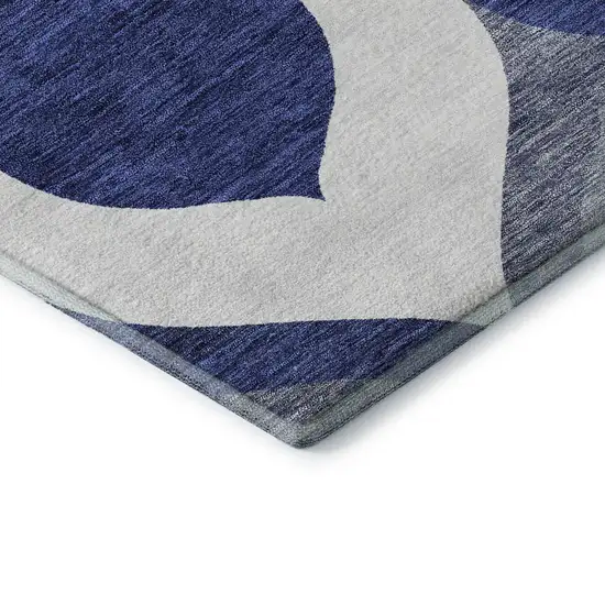 8' Navy Blue Ivory And Gray Ogee Washable Round Rug With UV Protection Photo 7