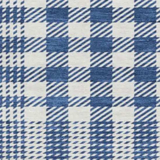 8' Navy Blue Ivory And Gray Plaid Washable Round Rug With UV Protection Photo 2