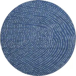 Photo of 8' Navy Blue Ivory And Gray Polka Dot Washable Round Rug With UV Protection