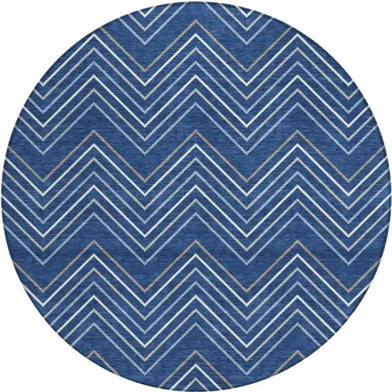 8' Navy Blue Ivory And Gray Round Geometric Washable Indoor Outdoor Area Rug Photo 2