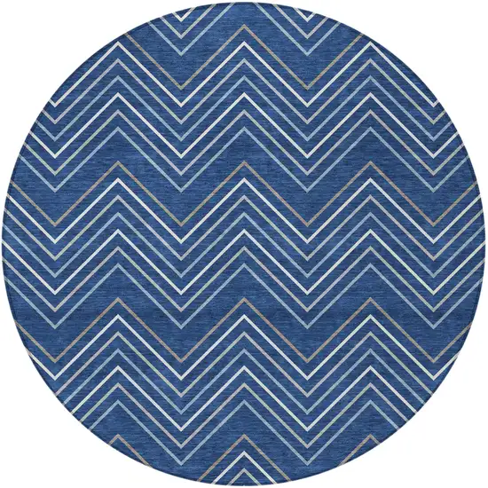 8' Navy Blue Ivory And Gray Round Geometric Washable Indoor Outdoor Area Rug Photo 3