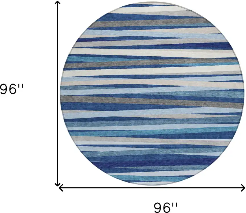 8' Navy Blue Ivory And Gray Round Striped Washable Indoor Outdoor Area Rug Photo 3
