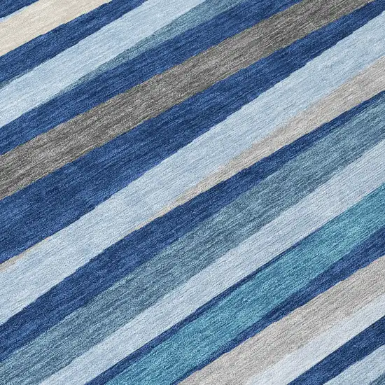 8' Navy Blue Ivory And Gray Round Striped Washable Indoor Outdoor Area Rug Photo 8